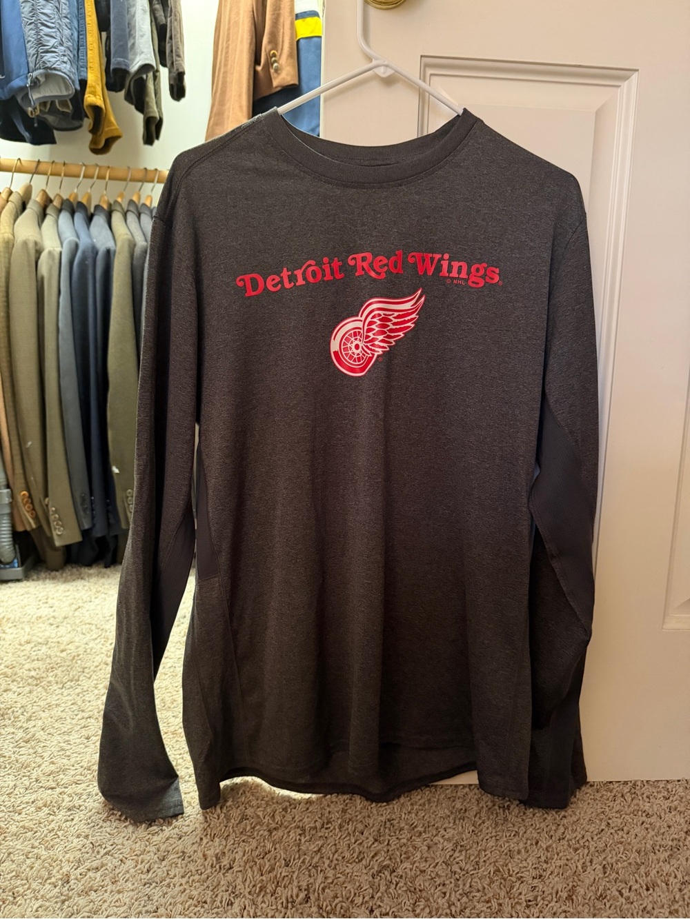 NHL Detroit Red Wings Dark Gray Long Sleeve Tee with Red Logo
